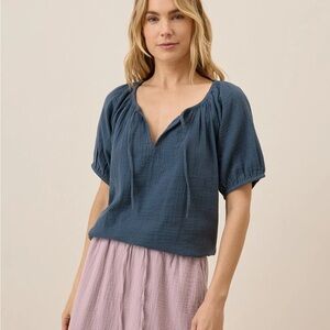 NWT Pact Organic Coastal Double Gauze Boho Popover Top French Navy XS / S